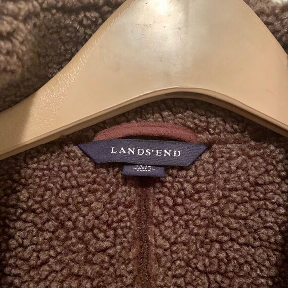 Lands End Brown Faux Shearling Jacket EUC - Picture 3 of 7